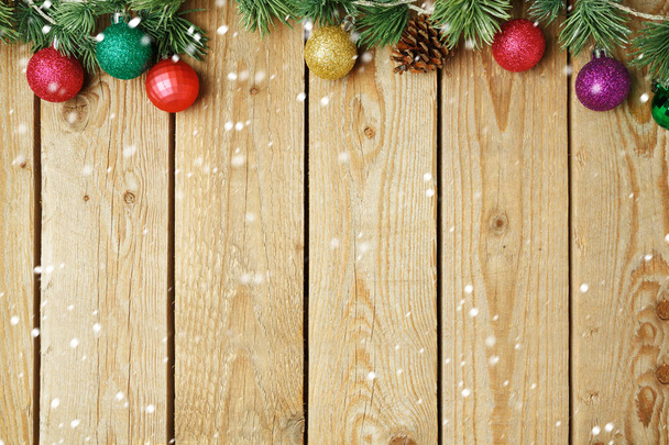 Christmas holiday wooden vintage background with decorations. Top view from above.  - Φωτογραφία, εικόνα
