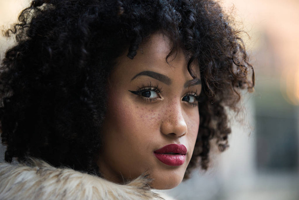 Portrait of a beautiful afroamerican young woman - 写真・画像
