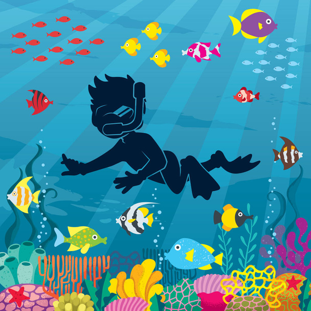 Onderzeese duiker Boy  - Vector, afbeelding