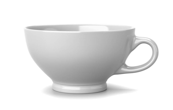 Egy egyetlen fehér porcelán reggeli csésze fehér háttér, 3D-s illusztráció - Fotó, kép