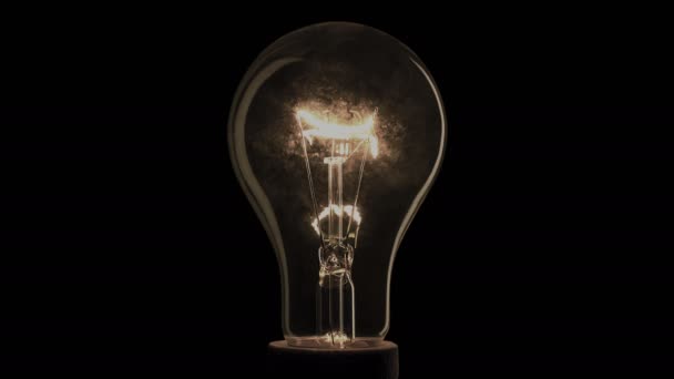 Realistic light bulb blinking on black background. - Footage, Video