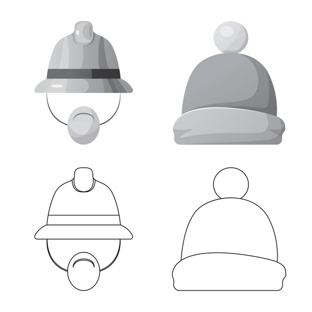 Vector illustration of headgear and cap sign. Set of headgear and accessory stock symbol for web. - Vektör, Görsel