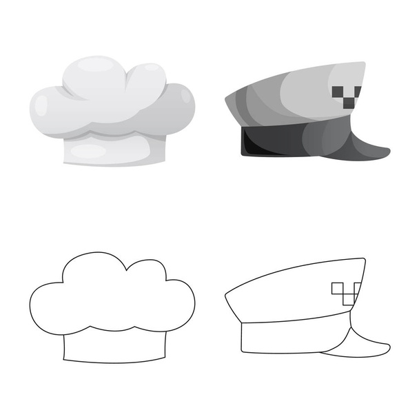 Vector illustration of headgear and cap symbol. Collection of headgear and accessory stock symbol for web. - Vettoriali, immagini