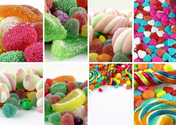 お菓子の甘いキャンディーの甘いコラージュ写真 - 写真・画像
