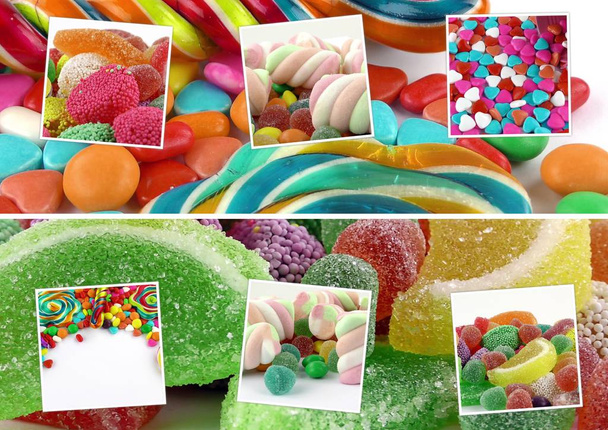 Сладкие конфеты на палочке сладких коллаж фото - Фото, изображение