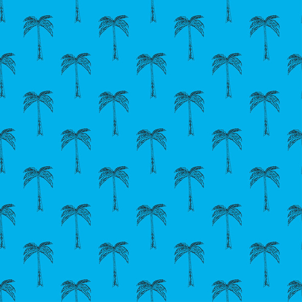 Niebieski bezszwowy wzór palmy. Prosta ilustracja wektorowa palmy w dowolnym projekcie lub tekstyliach - Wektor, obraz