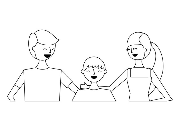 portrait couple heureux avec leur fils adolescent embrassé dessin vectoriel illustration contour
 - Vecteur, image