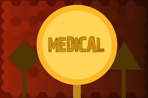 Κείμενο πινακίδα που δείχνει την ιατρική. Εννοιολογική φωτογραφία σχετικά με την επιστήμη της ιατρικής θεραπείας για ασθένειες ή τραυματισμούς - Φωτογραφία, εικόνα