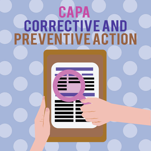 Signo de texto que muestra la acción correctiva y preventiva de Capa. Foto conceptual Eliminación de inconformidades
 - Foto, Imagen