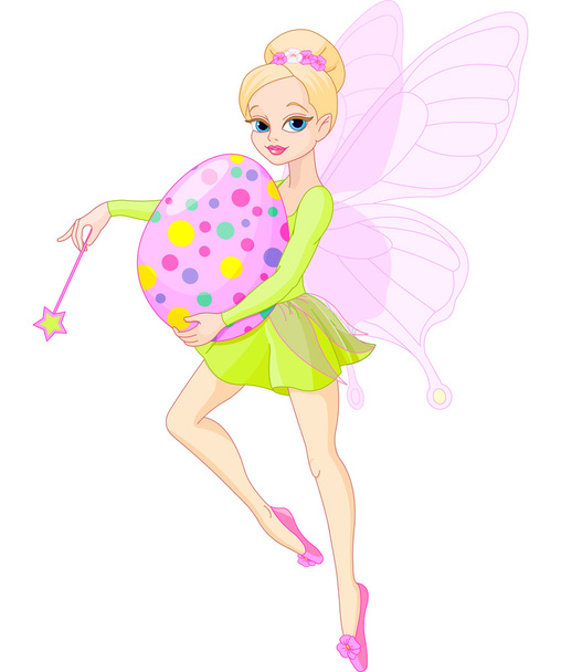 Fairy flying with Easter egg - Διάνυσμα, εικόνα