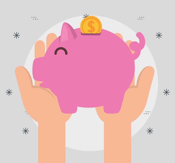 hands with piggy money charity donation - Vector, Image