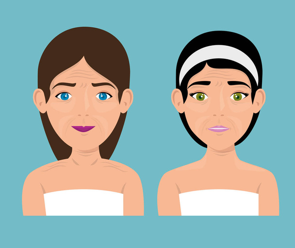 Frau vor und nach der Hautbehandlung - Vektor, Bild