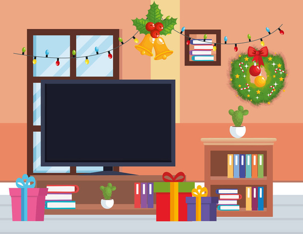 TV místnost s vánoční dekorace - Vektor, obrázek