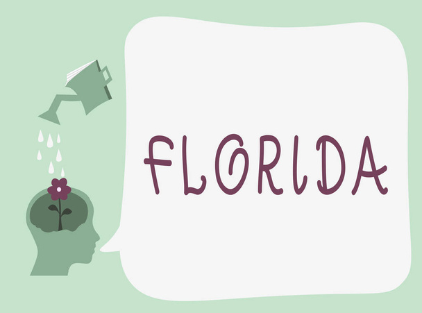 Ecriture conceptuelle montrant la Floride. Texte de la photo d'affaires État dans le sud-est des États-Unis Ensoleillé Plages
 - Photo, image