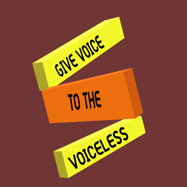 Ecriture conceptuelle montrant Give Voice To The Voiceless. Texte de la photo d'affaires S'exprimer au nom des personnes vulnérables
 - Photo, image