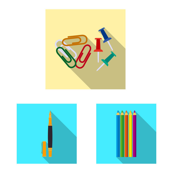 Vektor-Illustration von Büro und Versorgungssymbol. Set von Büro und Schule Vektor-Symbol für Aktien. - Vektor, Bild