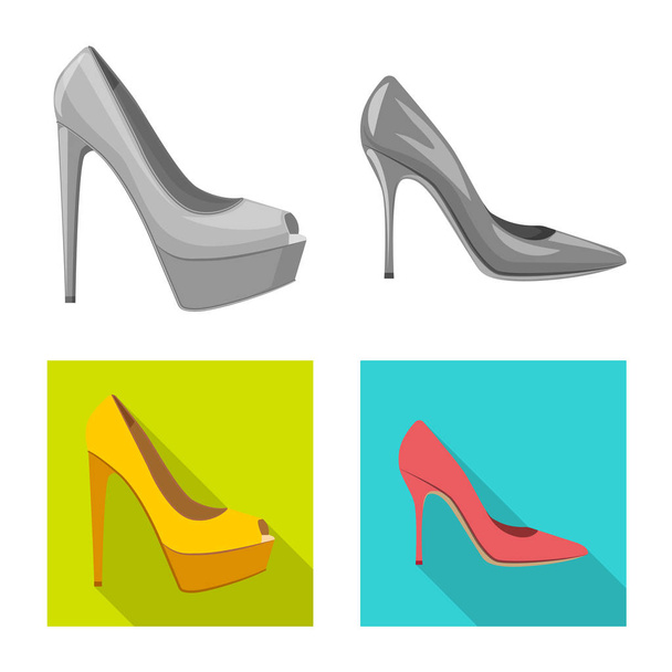 Vector design of footwear and woman icon. Set of footwear and foot vector icon for stock. - Vetor, Imagem
