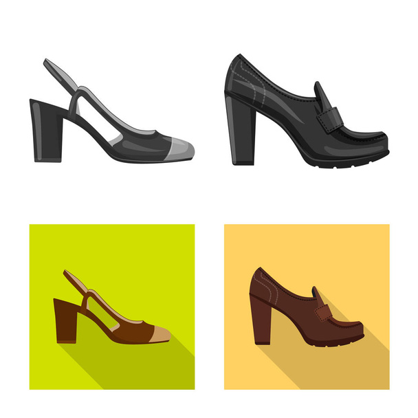 Vector illustration of footwear and woman sign. Set of footwear and foot stock symbol for web. - ベクター画像
