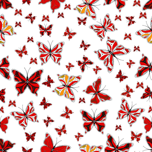 Vector illustration. Repeated butterflies. Cute girly seamless pattern drawn by hand. Sketch, doodle, scribble. Endless. - Vector, Image