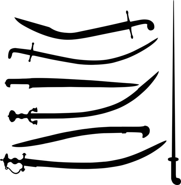 Set de sables orientales, cuchillo, contorno de espada negro aislado
 - Vector, Imagen