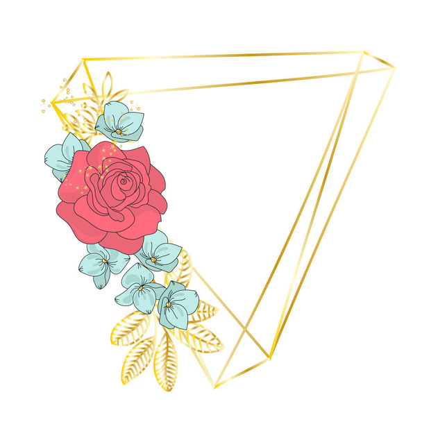 Wedding Birthday Holiday Party Gold Floral Frame TRIANGLE ROSE Color Vector Illustration - Vektor, obrázek