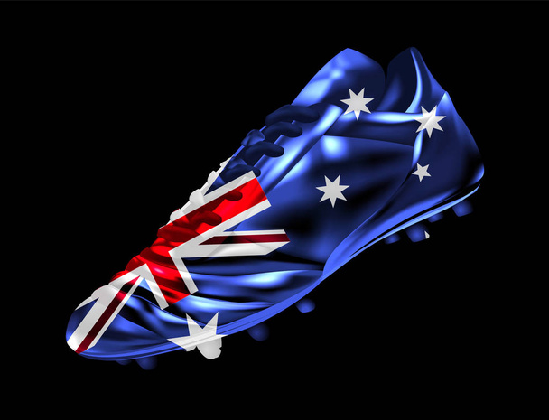 Soccer football boot with the flag of Australia printed on it, isolated on dark background, vector illustration 3d, 3 dimension, print, design - Vector, Image