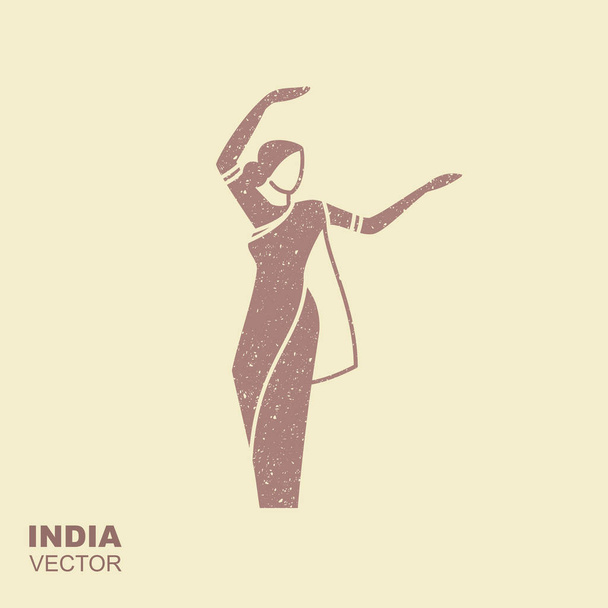 Tanssiva intialainen nainen perinteisissä vaatteissa. Tasainen kuvake
 - Vektori, kuva