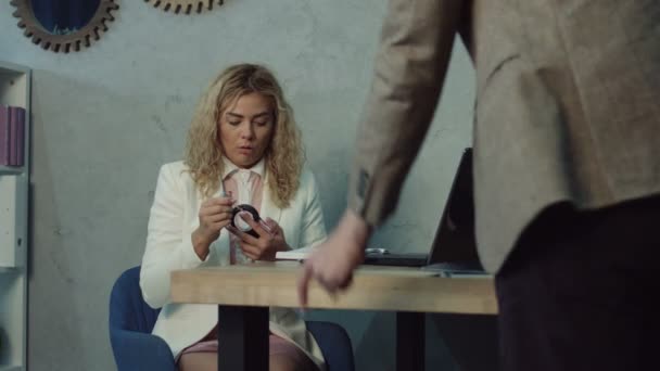 Boss scolding shameful employee at work in office - Video, Çekim