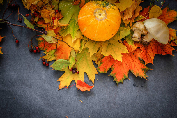 Autumn still life of leaves on the eve of Halloween - Foto, afbeelding