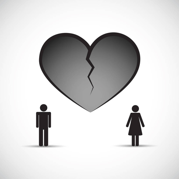 divorce heartache concept broken heart with man and woman - Vector, Image