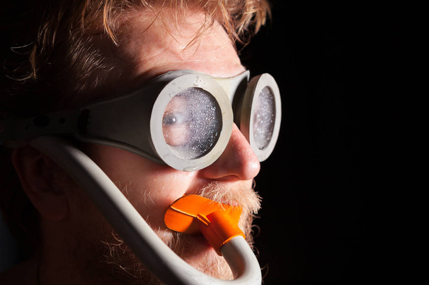 bearded man facial portrait with snorkeling equipment isolated o - Fotó, kép