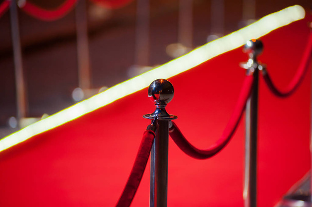 Long red carpet between rope barriers on entrance. - Photo, Image