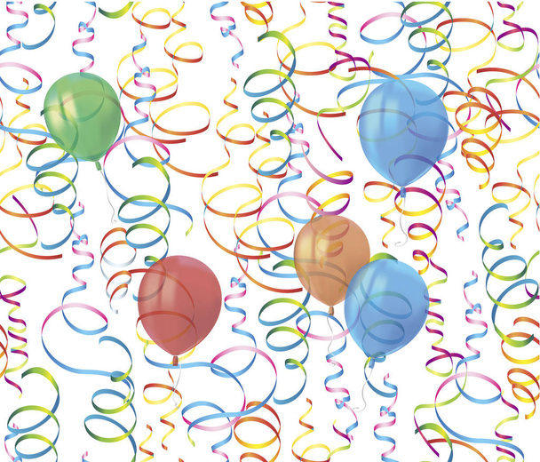 Globos coloridos realistas con reflejos y serpentina sobre fondo blanco. Elemento decorativo festivo para fiesta de cumpleaños o elemento de diseño de tarjeta de felicitación. Vector - Vector, imagen