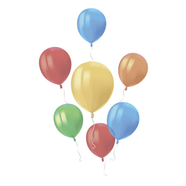 Склад реалістичних повітряних літаючих різнокольорових кульок з відбиттями ізольовані на білому тлі. Святковий елемент декору для вечірки на День Народження або елемент дизайну вітальної листівки. Векторні
 - Вектор, зображення