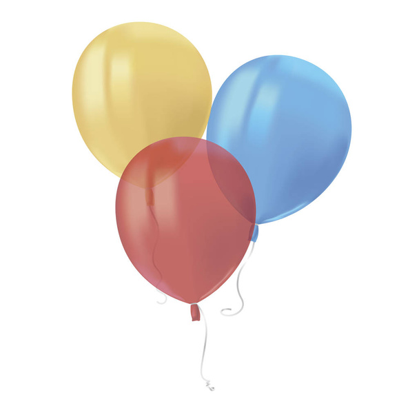 Склад реалістичних повітряних літаючих різнокольорових кульок з відбиттями ізольовані на білому тлі. Святковий елемент декору для вечірки на День Народження або елемент дизайну вітальної листівки. Векторні
 - Вектор, зображення
