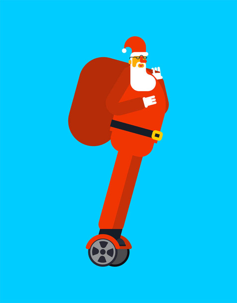 Santa Claus on hoverboard. Merry Christmas. Modern transpor - Vector, Image