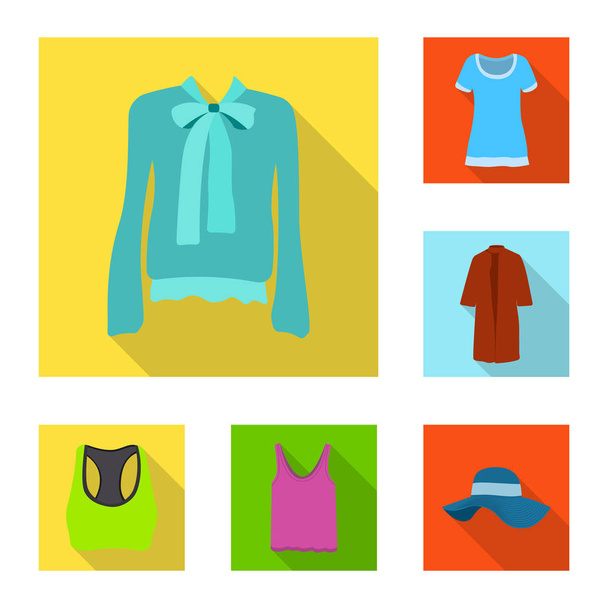 Vector illustration of woman and clothing symbol. Set of woman and wear stock vector illustration. - Vetor, Imagem