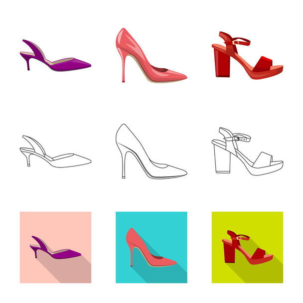 Vector design of footwear and woman logo. Set of footwear and foot stock symbol for web. - Vetor, Imagem