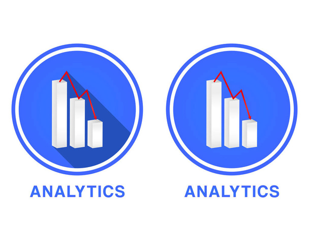Okrągłe płaskie Analytics ikona, wykres z różnych kolumn, negatywne wykres, sprawa grafika ilustracja wektorowa. Dwie wersje ikony - Wektor, obraz