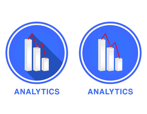 Icono de análisis plano redondo, gráfico con diferentes columnas, ilustración de vector de flecha roja de ancho de gráfico comercial positivo. Dos versiones de iconos
 - Vector, Imagen