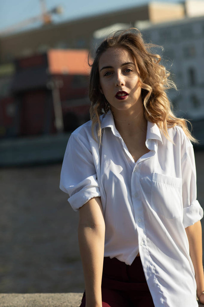 Street photo shoot with a wonderful girl.Photo shoot in Moscow in a beautiful hearth. - Фото, зображення