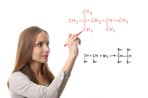 Chemist shows a molecular structure - Fotoğraf, Görsel