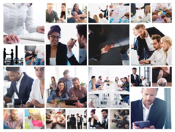 Business collage with scene of business person at work - Foto, imagen