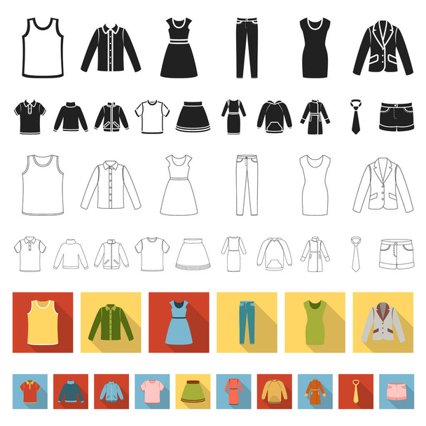 Different kinds of clothes flat icons in set collection for design. Clothes and style vector symbol stock web illustration. - Vektori, kuva