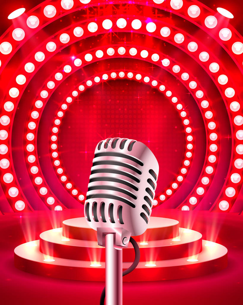 The microphone on the red scene. - Vector, Image