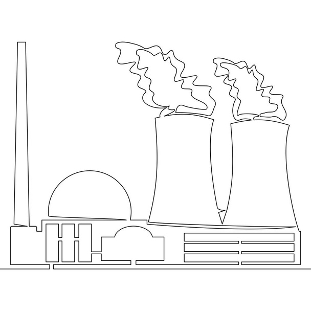 Συνεχή γραμμικό σχέδιο πυρηνικό εργοστάσιο έννοια εικονογράφηση διάνυσμα - Διάνυσμα, εικόνα