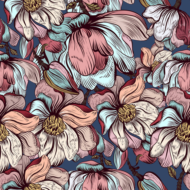 Beautiful botanical pattern in watercolor with drawn vintage flowers - Vector, afbeelding