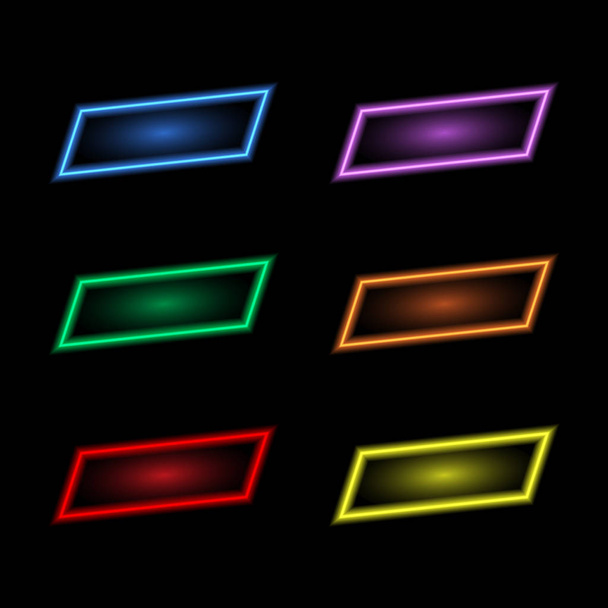 Colored neon banners on a black background. Vector illustration . - Vector, Imagen