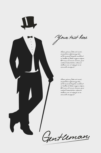 Silhouette of a gentleman in a tuxedo. - Vector, imagen