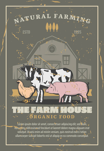 Farm house with livestock animals - Vector, Image